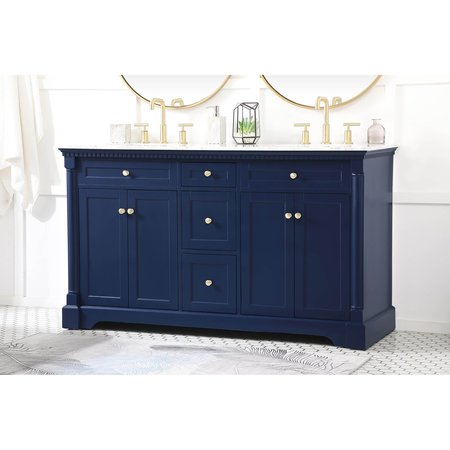 Elegant Decor 60 Inch Double Bathroom Vanity In Blue VF53060DBL